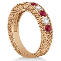 Antique Diamond & Ruby Engagement Wedding Ring 14k Rose Gold (1.40ct)