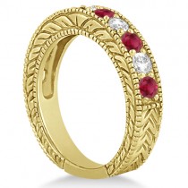 Antique Diamond & Ruby Wedding Ring Band in 14k Yellow Gold (1.40ct)