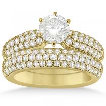 Three Row Half-Eternity Diamond Bridal Set in 18k Yellow Gold (1.59ct)