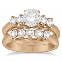 Five Stone Diamond Bridal Set Ring and Band in 14k Rose Gold (0.90ct)