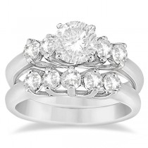 Five Stone Diamond Bridal Set Ring and Band in 14k White Gold (0.90ct)