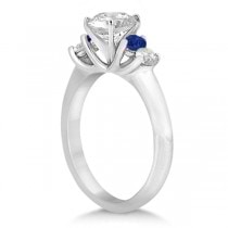 Five Stone Diamond and Sapphire Bridal Ring Set 14k White Gold (1.10ct)