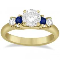 Five Stone Diamond and Sapphire Bridal Ring Set 14k Yellow Gold (1.10ct)