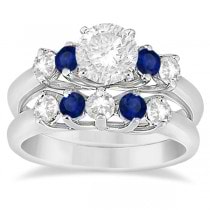 Five Stone Diamond and Sapphire Bridal Ring Set 18k White Gold (1.10ct)