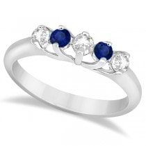 Five Stone Diamond and Sapphire Bridal Ring Set 18k White Gold (1.10ct)