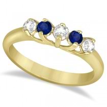 Five Stone Diamond and Sapphire Bridal Ring Set 18k Yellow Gold (1.10ct)