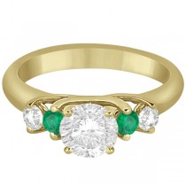 Five Stone Diamond and Emerald Engagement Ring 14k Yellow Gold (0.44ct)