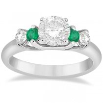 Five Stone Diamond and Emerald Bridal Ring Set 14k White Gold (0.98ct)