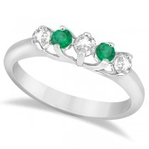 Five Stone Diamond and Emerald Wedding Band 14kt White Gold (0.54ct)