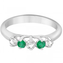 Five Stone Diamond and Emerald Wedding Band 14kt White Gold (0.54ct)