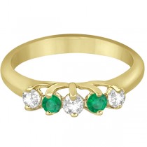 Five Stone Diamond and Emerald Wedding Band 14kt Yellow Gold (0.54ct)