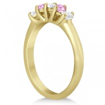 5 Stone Diamond & Pink Sapphire Bridal Ring Set 14k Yellow Gold, 1.10ct