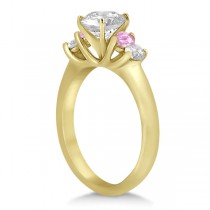 5 Stone Diamond & Pink Sapphire Bridal Ring Set 18k Yellow Gold, 1.10ct