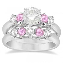 5 Stone Diamond & Pink Sapphire Bridal Ring Set Palladium, 1.10ct