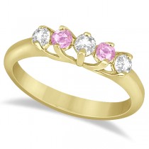 Five Stone Diamond & Pink Sapphire Wedding Band 14kt Yellow Gold (0.60ct)