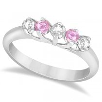 Five Stone Diamond & Pink Sapphire Wedding Band Platinum (0.60ct)