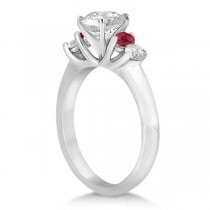 Five Stone Diamond and Ruby Bridal Ring Set 14k White Gold (1.10ct)