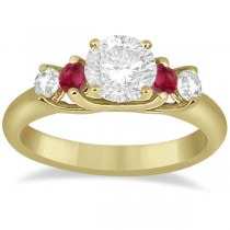 Five Stone Diamond and Ruby Bridal Ring Set 14k Yellow Gold (1.10ct)