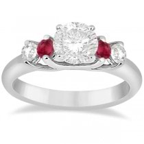 Five Stone Diamond and Ruby Bridal Ring Set 18k White Gold (1.10ct)