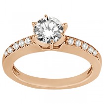 Milgrain Pave-Set Diamond Engagement Ring & Matching Band 18k Rose Gold