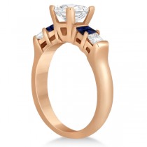 5 Stone Princess Diamond & Sapphire Engagement Ring 14K R. Gold 0.46ct