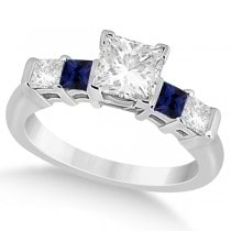 5 Stone Princess Diamond & Sapphire Engagement Ring 14K W. Gold 0.46ct