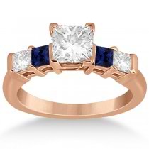 5 Stone Princess Diamond & Sapphire Engagement Ring 18K R. Gold 0.46ct