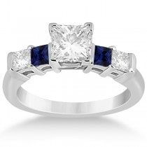 5 Stone Princess Diamond & Sapphire Engagement Ring 18K W. Gold 0.46ct