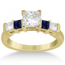 5 Stone Princess Diamond & Sapphire Engagement Ring 18K Y. Gold 0.46ct