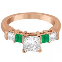 5 Stone Princess Diamond & Emerald Engagement Ring 14K R. Gold 0.46ct