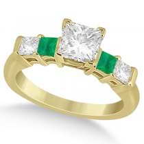 5 Stone Princess Diamond & Emerald Engagement Ring 14K Y. Gold 0.46ct