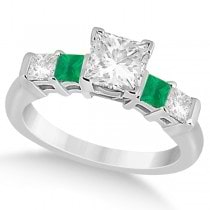 5 Stone Princess Diamond & Emerald Engagement Ring Platinum 0.46ct