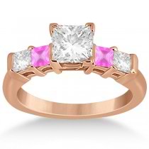 5 Stone Diamond & Pink Sapphire Engagement Ring 18K Rose Gold 0.46ct