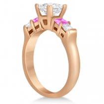 5 Stone Diamond & Pink Sapphire Engagement Ring 18K Rose Gold 0.46ct
