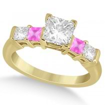5 Stone Diamond & Pink Sapphire Engagement Ring 18K Yellow Gold 0.46ct