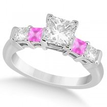 5 Stone Diamond & Pink Sapphire Engagement Ring Platinum 0.46ct