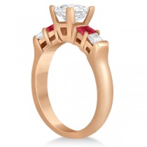 5 Stone Princess Diamond & Ruby Engagement Ring 14K Rose Gold 0.46ct