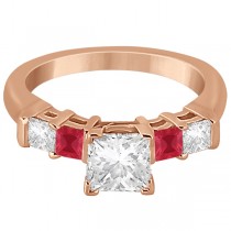 5 Stone Princess Diamond & Ruby Engagement Ring 14K Rose Gold 0.46ct