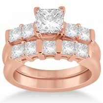 Five Stone Princess Cut Diamond Bridal Set 18k Rose Gold (0.90ct)