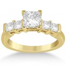 Five Stone Princess Cut Diamond Bridal Set 18k Yellow Gold (0.90ct)