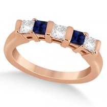 5 Stone Diamond & Blue Sapphire Bridal Set 14K Rose Gold 1.02ct