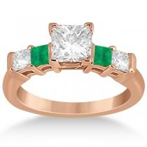 5 Stone Diamond & Green Emerald Bridal Ring Set 14K Rose Gold 1.02ct