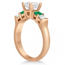 5 Stone Diamond & Green Emerald Bridal Ring Set 18k Rose Gold 1.02ct