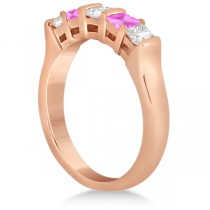 5 Stone Diamond & Pink Sapphire Bridal Set 14K Rose Gold 1.02ct