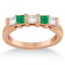 5 Stone Diamond & Green Emerald Princess Ring 18K Rose Gold 0.56ct