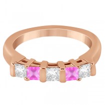 5 Stone Diamond & Pink Sapphire Princess Ring 18K Rose Gold 0.56ct