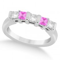 5 Stone Diamond & Pink Sapphire Princess Ring Platinum 0.56ct