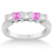 5 Stone Diamond & Pink Sapphire Princess Ring Platinum 0.56ct