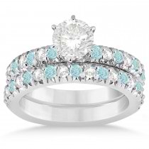Aquamarine & Diamond Bridal Set Setting 14k White Gold 1.14ct