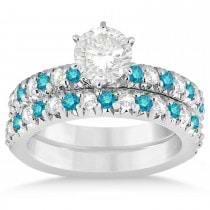 Blue Diamond & Diamond Bridal Set Setting 14k White Gold 1.14ct